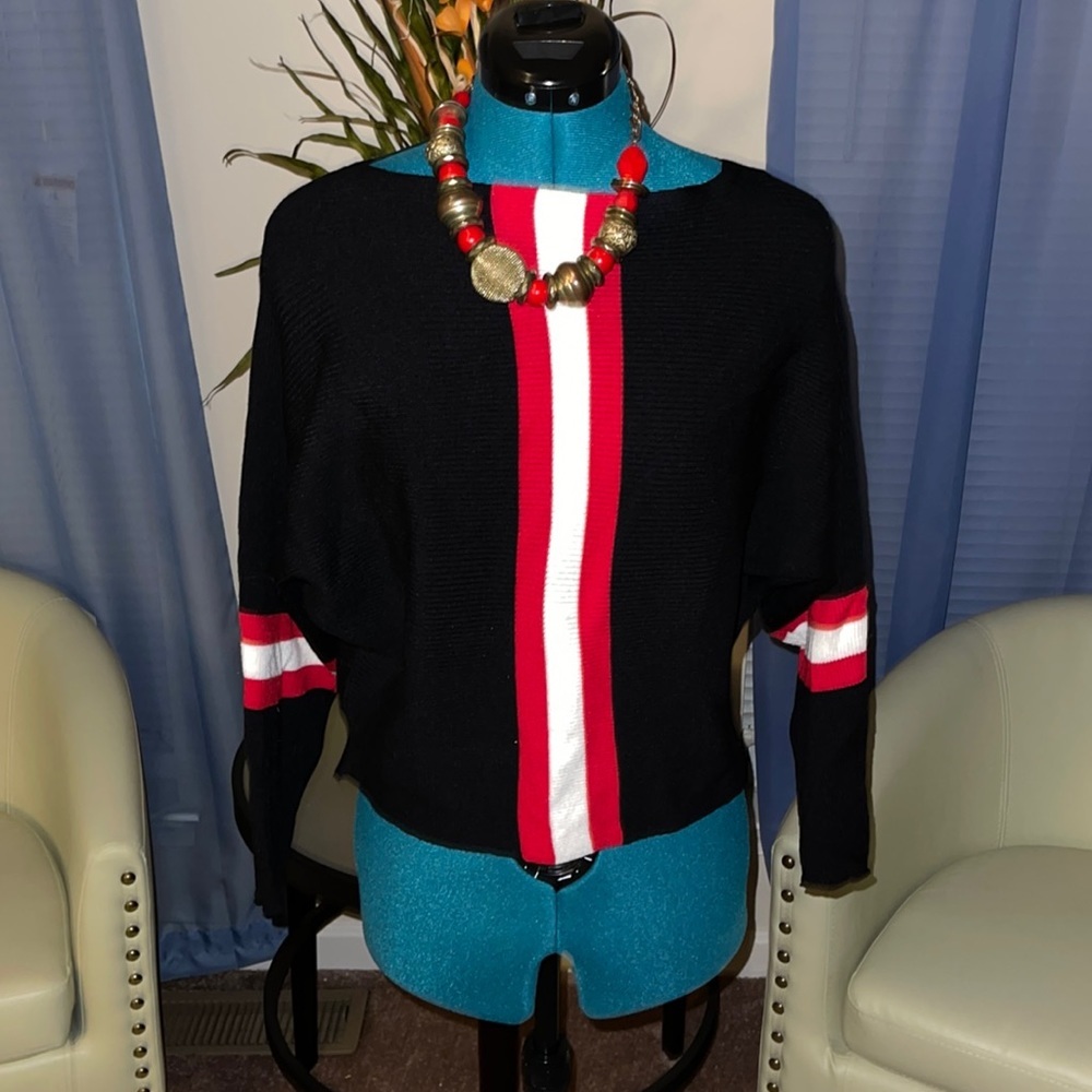 Black Quarter Length Sleeves Sweater with Red & White Racer Stripe​